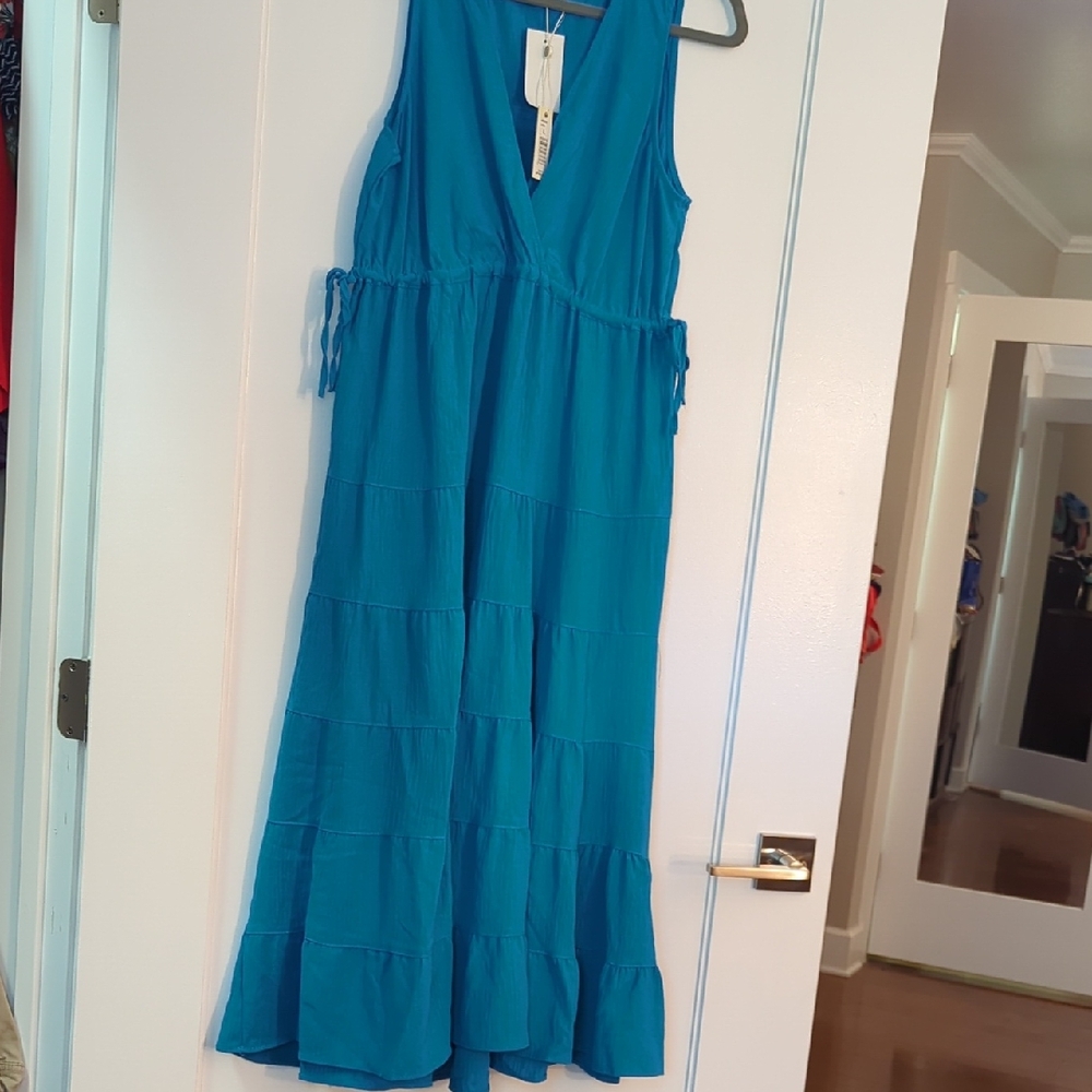 Max Studio Blue Sleeveless V-Neck Maxi Dress